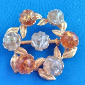 Vintage mid century gold tone pin leaves and lucite balls with foil inside